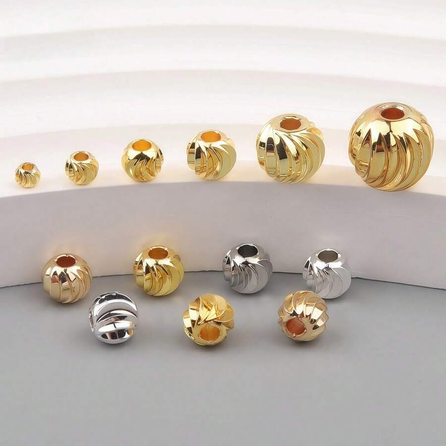 30/50 piezas Cuentas espaciadoras de cobre chapadas en oro de 18K, cuentas con diseño, accesorios para pulseras, suministros para hacer joyas DIY como collares - Cuentas espaciadoras - Ver 1