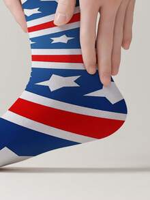 1 双 360 度印花星条旗船袜 - 男士复古红白蓝中筒袜 - 彩色 - 查看 6