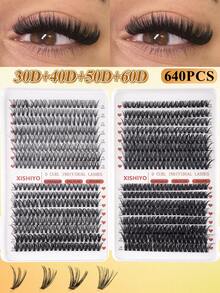 640/640/608 sợi mi giả riêng lẻ, hộp lớn, độ dài hỗn hợp 10-16mm, mi giả dạng chùm cho người mới bắt đầu tự làm tại nhà, bộ nối mi, mi giả dạng chùm, mi giả riêng lẻ, mi giả. - Xem 2