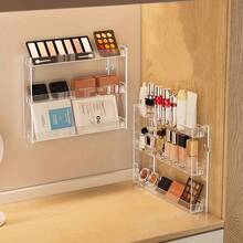 1pc/2pcs Makeup Organizer Rack, Wall Mounted Display Shelf, Multi-Function Wall Shelf, Makeup & Nail Tools Storage Rack, Transparent Plastic, Detachable 3-Tier Wall Rack, Makeup Display Box, Bathroom Storage, Bedroom Storage, Bathroom Shelf, Bathroom Accessories - Transparent - View 7