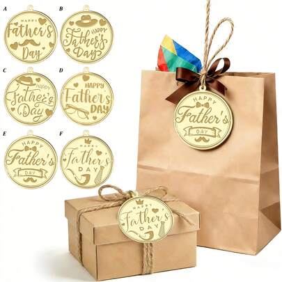 5个/10个金色亚克力圆形父亲节礼物标签，带胡须/帽子/蝴蝶结装饰，适用于父亲节礼物包装和派对回礼