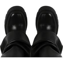 Women's Platform Round Toe Mid Calf Boots With Chunky Heel - M-black - View 7