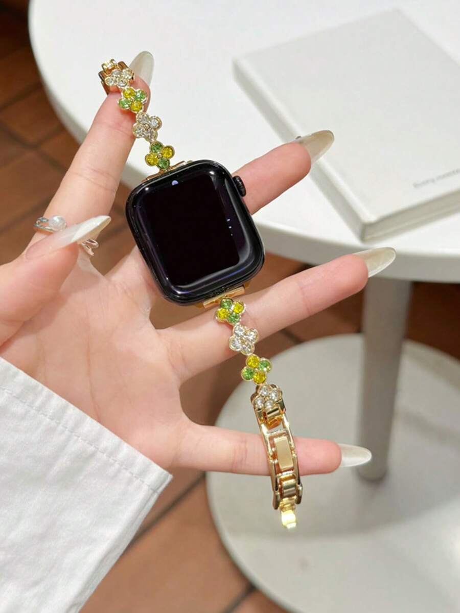 1pc Metal Watch Band Compatible With Apple Watch Band 38mm 40mm 41mm 42mm 44mm 45mm 49mm 46mm, Women's Replacement Stainless Steel Wristband Strap, Shiny Finish, Suitable For Apple Watch Series 9/8/7/6/5/4/3/2/1 SE - Gold - View 1