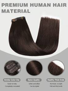 SUYYA 深棕色直发 18 英寸 120 克 8 片装 无痕夹式接发 隐形边缘 PU 发网 自然黑色真人处女发 无痕夹式接发 - S2 - 查看 3