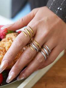 Bộ 3 chiếc nhẫn hình gai hai tông màu mạ vàng 18K, làm từ thép không gỉ 304, có thể điều chỉnh kích thước, trang sức hình học không gây dị ứng, phù hợp với phong cách Y2K, thời trang đường phố và đeo hàng ngày. - Nhiều màu - Xem 4