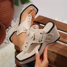Dép xỏ ngón đế xuồng dệt kim thời trang nữ, sandal đế xuồng đính đá thủ công. - Màu be - Xem 15