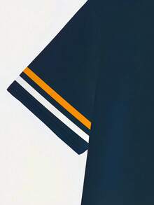 海军蓝翅膀3D印花T恤 | 条纹袖口休闲短袖衬衫 - 彩色 - 查看 4