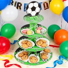 1 pieza/3 piezas Soporte de papel de 3 niveles con tema de fútbol verde de la Copa del Mundo, adecuado para fiestas con tema de fútbol, decoración de magdalenas, decoración de escritorio con tema de fútbol y exhibición de postres para fiestas de cumpleaños - multicolor - Ver 2