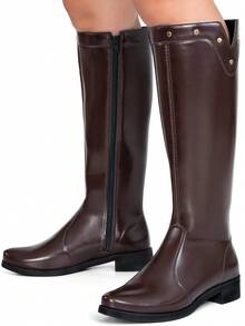 Women's Riding Boot, High Shaft, Low Heel, Comfortable, Studded, Round Toe, Lumiss - Rỉ Nâu - Xem 6