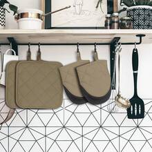 4-Piece Heat Resistant Silicone Mini Oven Mitts & Pot Holders Set - 500℉ High Temp Protection, Non-Slip Kitchen Gloves With Hanging Loop For Baking, Grilling & BBQ | Perfect Grip, Total Protection, Machine Washable - milk coffee color - View 9