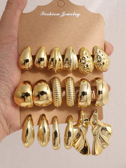 Set de 6-18 piezas de pendientes de moda retro con elementos geométricos y en forma de lágrima, de material CCB ligero, adecuado para uso diario de mujeres