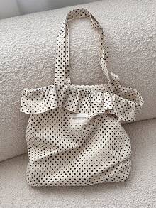 Túi tote vải canvas chấm bi hoa lá New Ins Xuân/Hè, dung tích lớn, thích hợp cho học sinh/sinh viên đi làm, túi đeo vai thường ngày. - Màu be - Xem 7