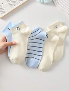 5 Pairs Women's Casual Short Socks, Heart & Butterfly Striped Pattern, Mesh Boat Socks, Fashion Versatile, Minimalist Comfortable, Soft Breathable, Suitable For Spring, Summer, Autumn, Random Colors - Multicolor - View 7