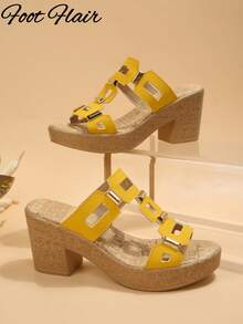 Giày sandal cao gót nữ kiểu retro, họa tiết hình học, phong cách bohemian cổ điển, chất liệu da PU, đính đinh tán, phù hợp cho đám cưới, tiệc tùng, kỳ nghỉ, mùa hè và các dịp khác. - Màu vàng - Xem 7
