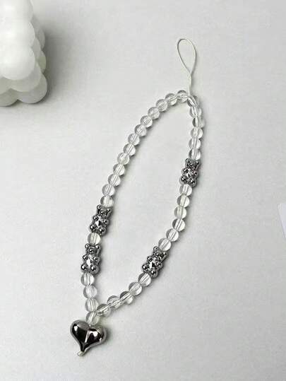 Ins Style Bear Heart Beaded Chain Phone Lanyard, Universal Phone Case Strap, Wrist Phone Holder
