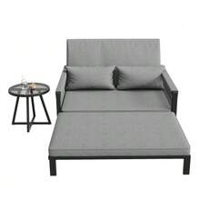 Garden Lounger With Woven Iron Armrests / Weatherproof Outdoor Sofa / Includes Glass Coffee Table & Cushions / Grey - Grey - View 11