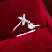 1 chiếc nhẫn điều chỉnh được, thiết kế chữ cái tiếng Anh tối giản, đính đá Cubic Zirconia, dành cho nữ. - Nhiều màu - Xem 48