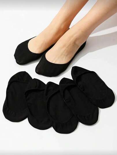 5 Pairs Women's Solid Color Invisible Socks, Suitable For Daily Wear