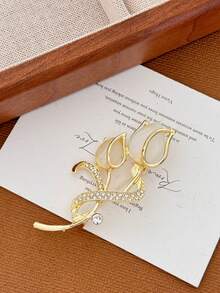 1枚法式温柔猫眼石微镶郁金香胸针，春季礼物，母亲节礼物，开衫领口胸针（水晶数量随机） - 彩色 - 查看 2