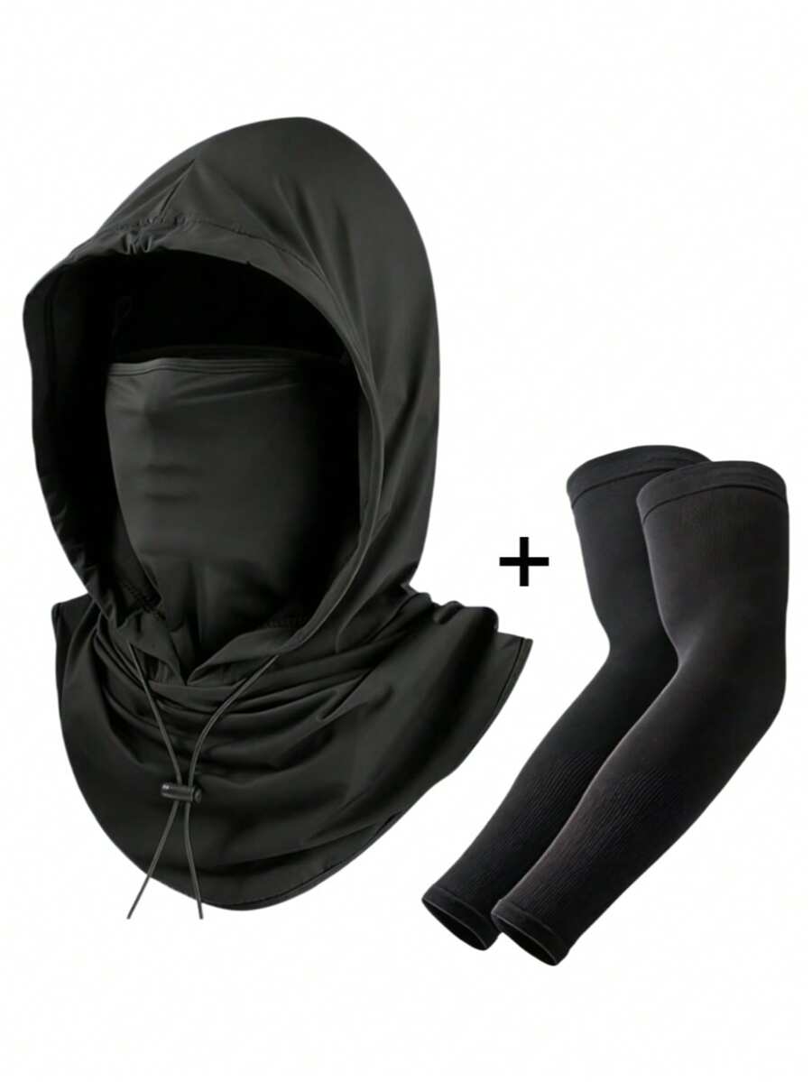 Bộ 2 chiếc/1 chiếc: Tay áo chống nắng có mũ trùm đầu, khẩu trang mùa hè chắn gió, khăn che cổ thoáng khí chống nắng. - Nhiều màu - Xem 1