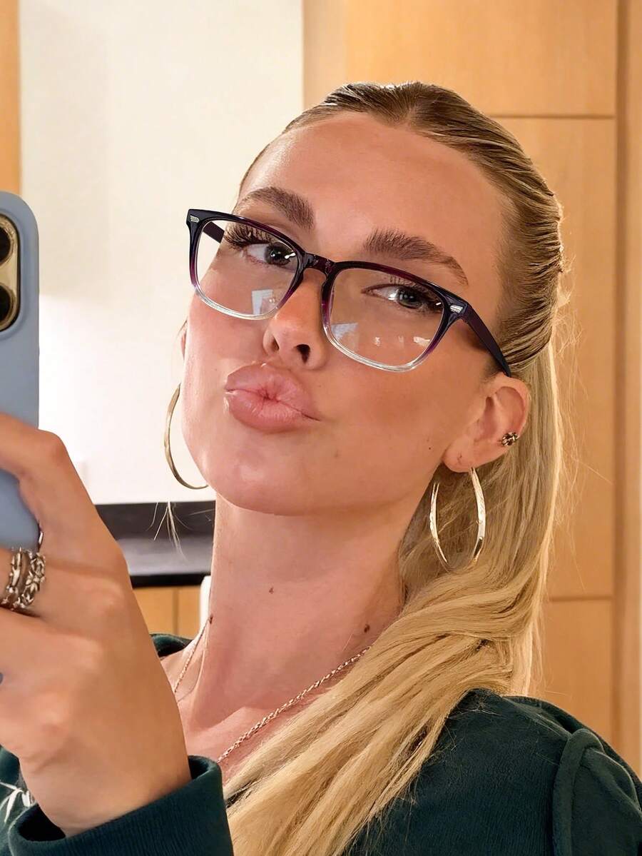 1 PC Women's Classic Square Glasses Frame Colorblock And Transparent Frame Lightweight No Pressure Suitable For Daily Casual Wear With Glasses Box