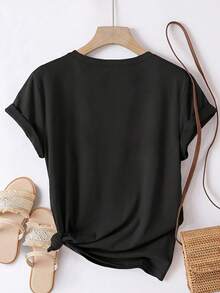 Teen Girl Summer Clothes[New Products Arrive With Great Power]2026 Elegant Women's Fashion Apparel New Style: Fashionable Women's Round Neck T-Shirt With Designer Elements, Girly Heart Motifs, Strawberry And Bow Pattern Print, Casual And Comfortable Short Sleeve TeeUnisex T-Shirts For Summer Outingsclothes - 黑色 - 查看 2