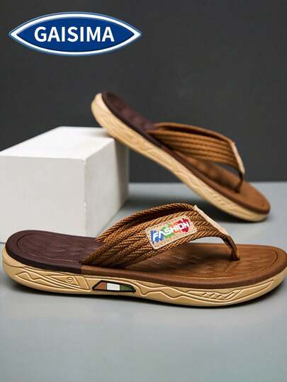 Retro Woven Strap Colorful Logo Flip Flops, Bohemian Style Beach Sandals, Summer Vacation Casual Outdoor Slippers