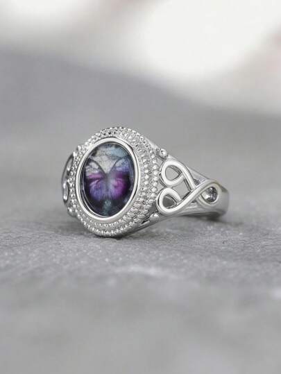 1 chiếc nhẫn nữ thời trang họa tiết bướm vẽ tay, phong cách Bohemian, trang sức cưới, phụ kiện thời trang.