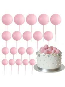 20/30/50pcs Gold Sphere Cake Decorations, Gold Cake Balls, Foam Cake Balls, Sphere Cake Decorations Balloons, Suitable For Wedding & Birthday Cake Decorations - Pink - View 2