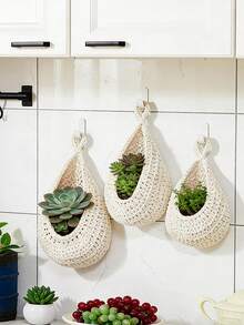 1pc Handwoven Teardrop-Shaped Storage Basket, Bohemian Style, Space-Saving Wall-Mounted Organizer, Suitable For Storing Vegetables, Potatoes, Onions, Garlic, Fresh Produce, Snacks, Toiletries, Towels, Toys And Household Items, Multifunctional Decor Piece, Fits Bohemian & Farmhouse Home Decor - White - View 6