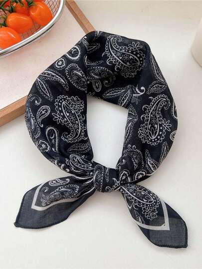1pc Bandana Scarf For Women, Cashew Leopard Print, Cotton Linen Fabric, Head Wrap, Neck Scarf, Suitable For Daily Use