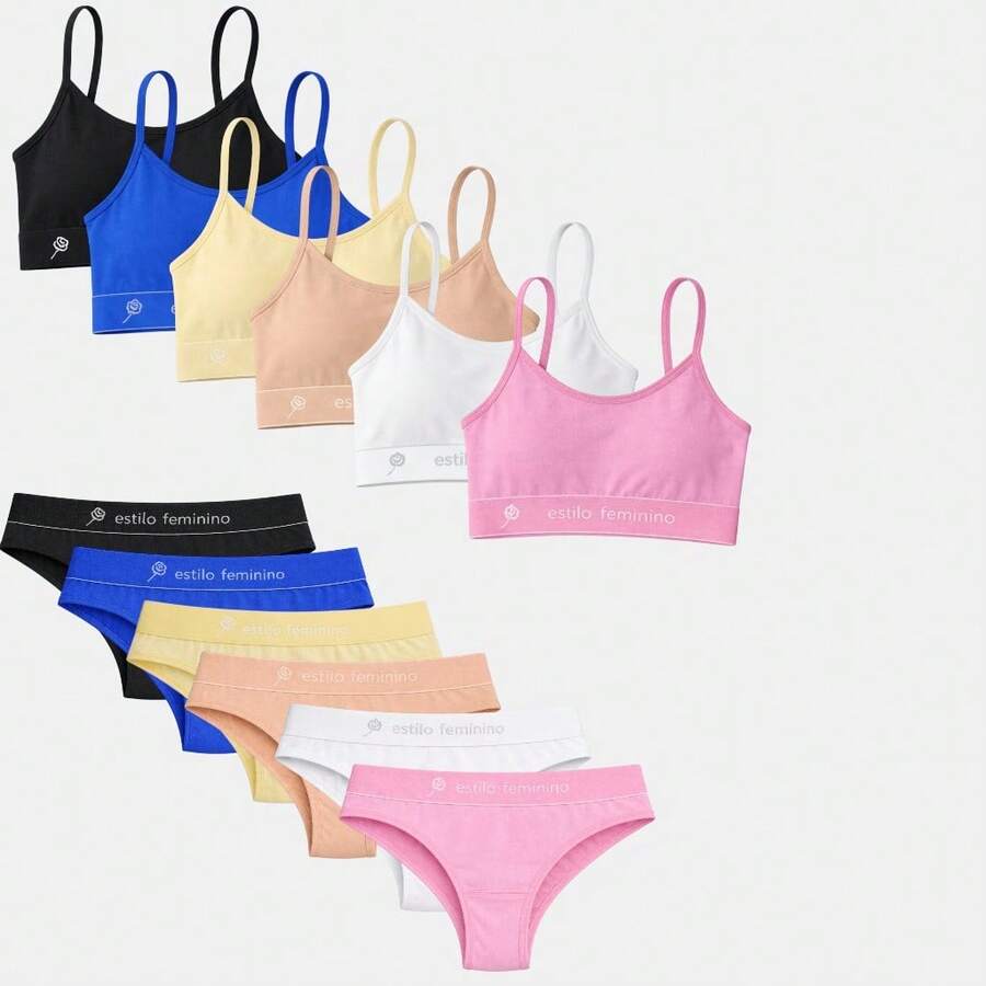Kit Of 6 Cotton Tops And Panties For Girls - Cotton Top, Girls' Bra, Comfortable Panties - 彩色 - 查看 1