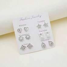 1 Pair Geometric Rhinestone Earrings, Suitable For Daily Wear - Silver - View 5