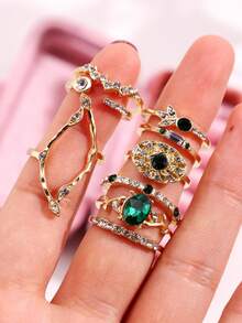 Bộ 9 chiếc nhẫn đính đá và ngọc lục bảo sang trọng, thiết kế độc đáo, thanh lịch, món quà trang sức thời trang dành cho phụ nữ. - Nhiều màu - Xem 6