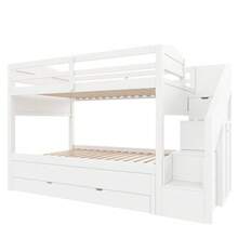 Twin XL Bunk Bed With Trundle And And Three Storage Drawers, Storage Staircase And Wardrobe, White - 白色+松木+臥室 - 查看 9