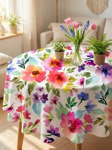 1pc Spring/Summer Floral Tablecloth, Colorful Country Style Reusable Round Polyester Tablecloth, Suitable For Picnic Party, Mother's Day, Wedding Restaurant, Home Decor - Multicolor - View 6
