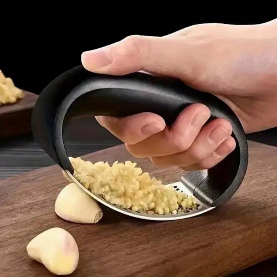1pc Stainless Steel Curved Garlic Press With Ergonomic Non-Slip Handle! Easily Crush Garlic And Ginger For Cooking, Stir-Frying And Seasoning - Great For Home Kitchen, Dorm And Small Apartment! Perfect For Spring Meal Prep And Summer Grilling! , Easy To Clean, Rust-Resistant - Essential Kitchen Tool! - Default - View 1