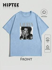 With Ring On Hand - 100% Cotton Women's T-Shirt Lauren Hill Letter Print Y2k Vintage Tee Casual Summer Plus Size Top - Niche Graffiti Prints Shirts - Washed-SkyBlue - 查看 1