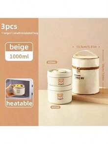 Caja de almuerzo aislada de acero inoxidable con tazón para sopa apto para microondas con diseño de oso lindo - Caja bento portátil de múltiples capas, adecuada para estudiantes y trabajadores de oficina - Multicolor - Ver 11
