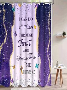 [Bộ phụ kiện phòng tắm hình bướm tím] Bộ 1/4 rèm tắm bằng polyester chống thấm nước in hình bướm tím, kèm 12 móc treo, thảm chống trượt và thảm tròn lót bồn cầu. - A - Xem 20