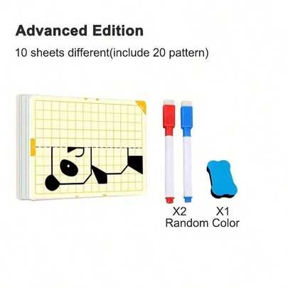 Symmetry Training Cards, Concentration & Intelligence Toys, Axial Symmetry Graphic Enlightenment Tools, Spatial Thinking Training Cards, Early Education Intelligent Toys, Cute Cartoon Grid Symmetry Painting Graphic Puzzle Toys, Fine Motor Writing Skills, Creative Concentration Training Tracing Drawing Cards, Adolescent Teaching Auxiliary Tool Wipe Pen Control Toys Grid Symmetry Drawing Graphic Symmetry Concentration Attention Intelligence Handmade Painting Toys, Random Color Style Shipped