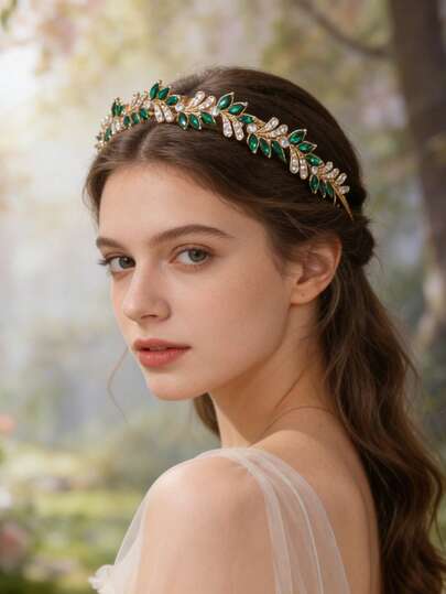 1 pezzo Elegante cerchietto in lega con cristalli a forma di foglia, accessorio per capelli vintage chic per ragazze