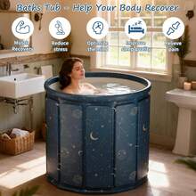 Portable Foldable Bath Tub, Large Portable Bath Tub Home Outdoors Gyms, Collapsible Soaking Bath Tub Shower (77Gal) (Blue Planet Insulation Set) - Blue Planet Insulation Set - View 8