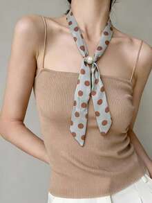 1pc Versatile Pearl Tassel Printed Long Scarf, Korean Style - Multicolor - View 1