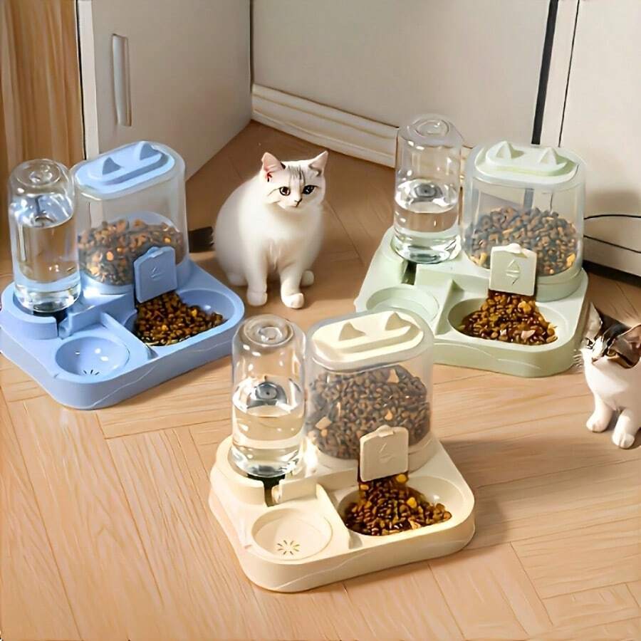 Alimentador y bebedero automático 2 en 1 de gran capacidad para gatos, diseño transparente con separación de seco y húmedo, dispensador de comida y agua para mascotas sin batería, portátil para viajes, ideal para gatos y perros de interior