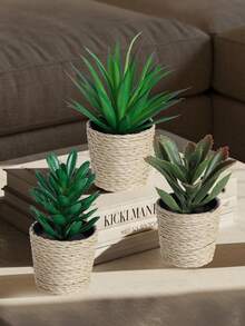 Bộ 3 chậu cây giả mini hình cây mọng nước nhiệt đới, chậu đan bằng rơm màu trắng, đường kính 6,5 cm / 2,55 inch, trang trí bằng dây rong biển, làm từ chất liệu PE. Hoàn hảo để trang trí bàn làm việc, ký túc xá sinh viên và văn phòng. Những chậu cây giả này cũng lý tưởng để trang trí nhà cửa, làm cảnh quan, trang trí tiệc/ngày lễ và trang trí tiệc sinh nhật. - Nhiều màu-A - Xem 8
