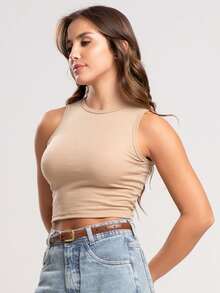 Set Of 5 Assorted Cropped Tops: Long Sleeve, Turtleneck, Spaghetti Strap, Tank Top, And Strapless Bodycon Top - Beige - View 4