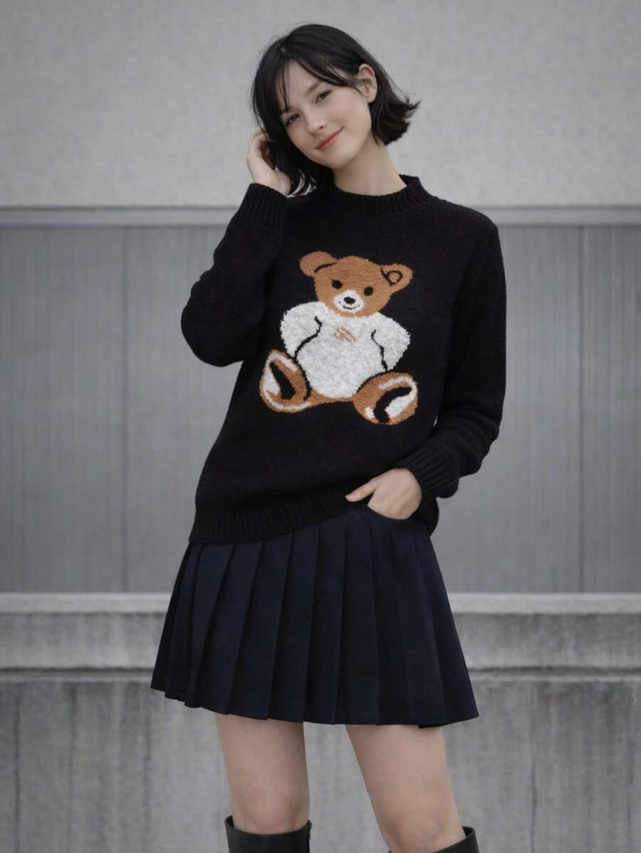 Blusa Mousse Urso Inverno Estilo Ursinho Fofo - Preto - Visão 1