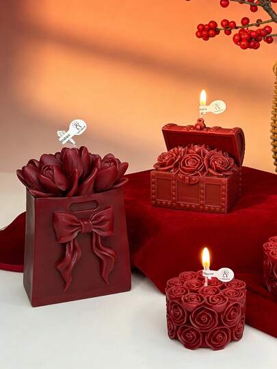 Vela con aroma a tulipán y rosa burdeos - Diseño de caja de regalo de lujo con forma, decoración del hogar romántica, regalo para el Día de San Valentín y bodas, vela de cera de soja