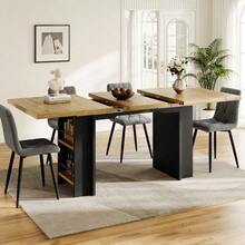 Mesa de comedor telescópica (120-160*80cm), mesa con estantes, mesa de cocina, mesa extensible, se puede extender hasta 120-160cm mediante extensiones internas, para cocina y salón, color madera. - Caqui - Ver 5